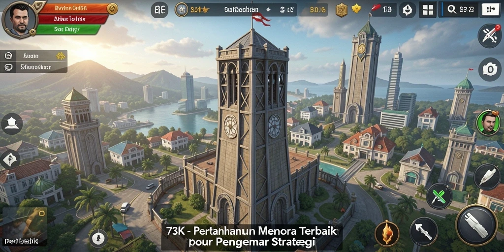 Tampilan gameplay 73K dengan pertahanan menara yang strategis dan intens.