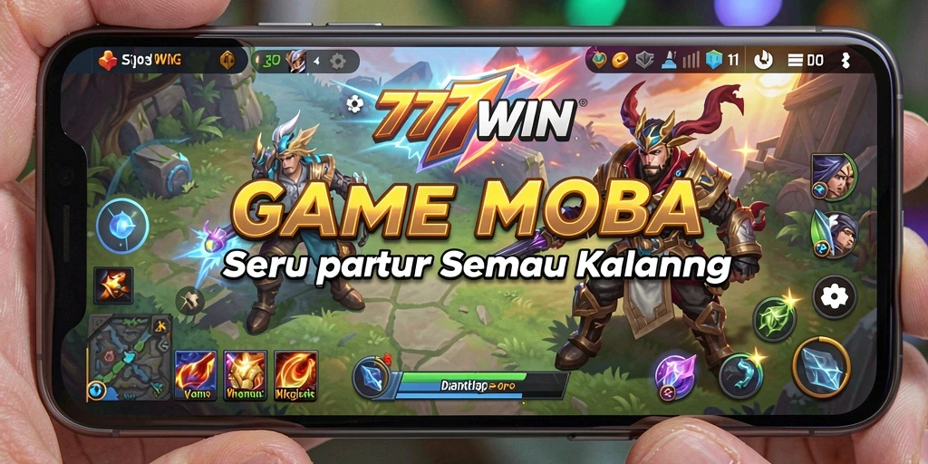 Screenshot gameplay <strong>777WIN</strong> menampilkan pertarungan seru antar karakter MOBA.