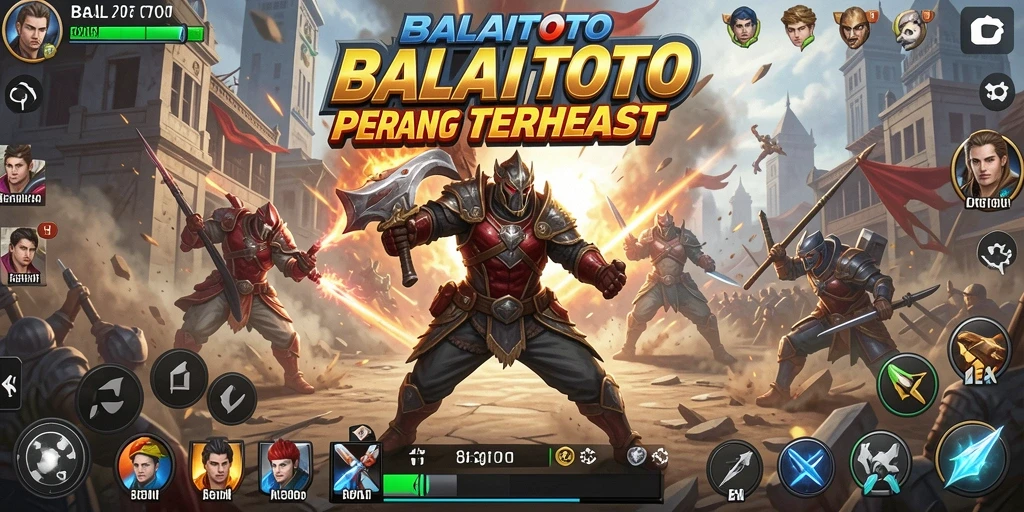 Screenshot utama BALAITOTO menampilkan aksi pertempuran yang intens.