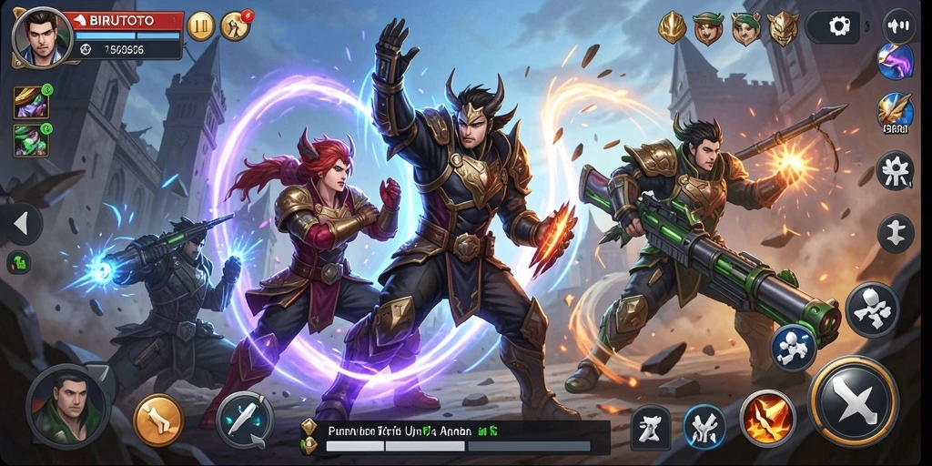 Screenshot BIRUTOTO menunjukkan pertarungan seru antara karakter-karakter.