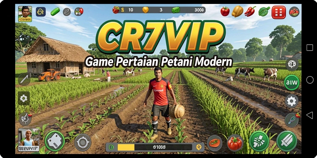 Screenshot gameplay CR7VIP menampilkan petani yang sedang memanen hasil taninya.