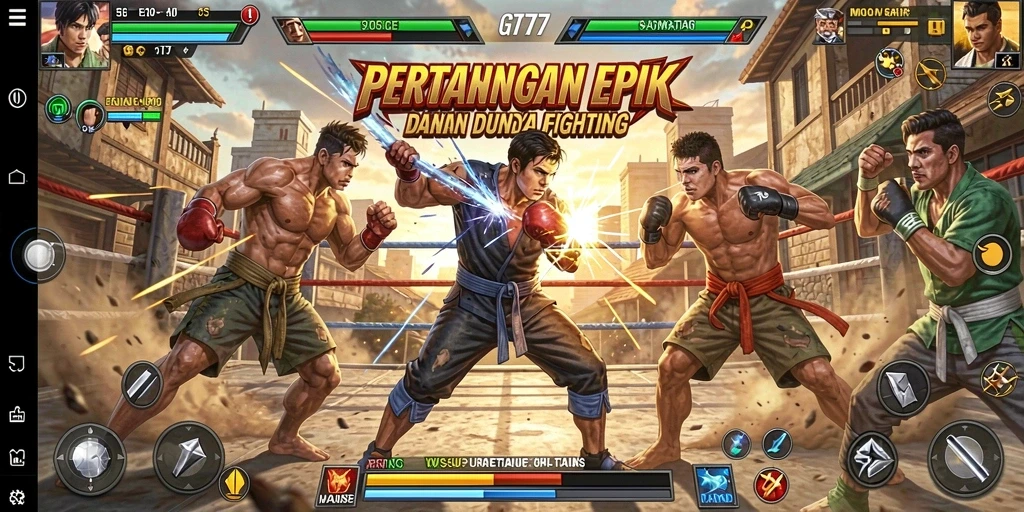 Tampilan gameplay GT777 yang menegangkan dengan aksi Fighting intens.