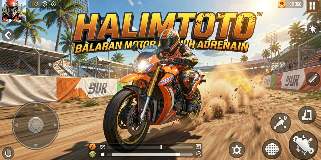 Gameplay seru balapan motor di sirkuit yang menantang.