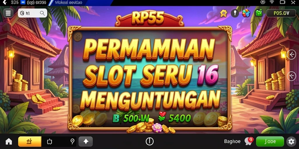 Tampilan menarik dari gameplay RP55 dengan mesin slot yang berwarna-warni.