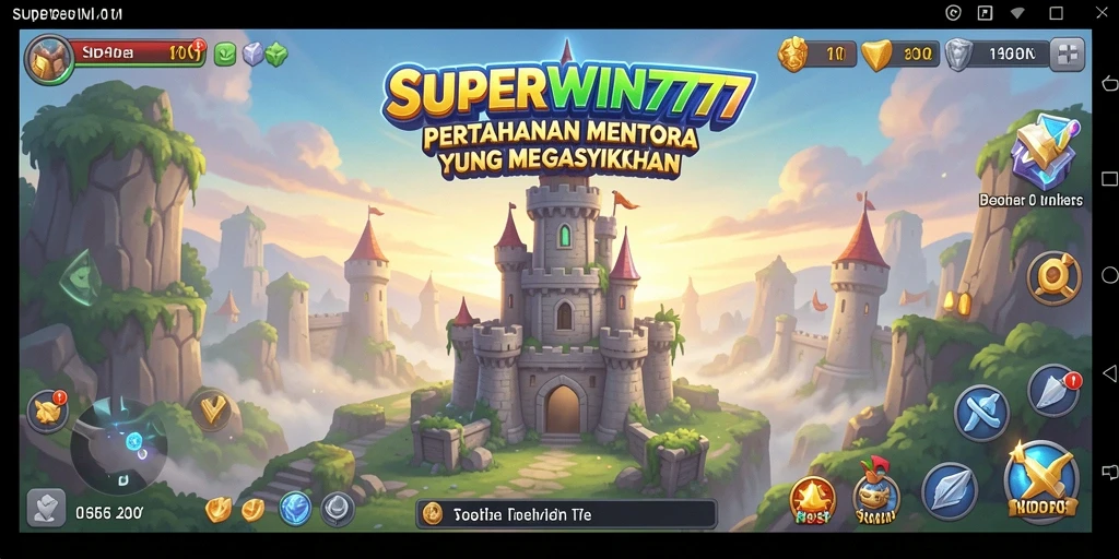 Screenshot gameplay SUPERWIN777 dengan menara pertahanan yang memukau.