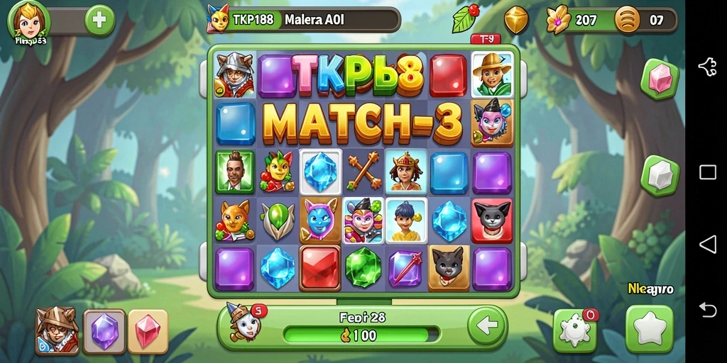 Screenshot gameplay TKP188 yang menampilkan tantangan Match-3.